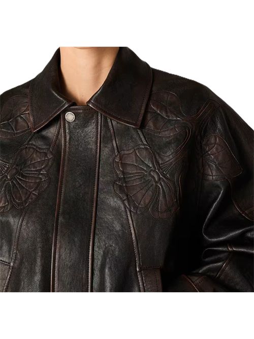 golden goose Bomber da Donna in nappa color borgogna scuro con ricamo floreale Golden Goose | GWP02560P00230040249